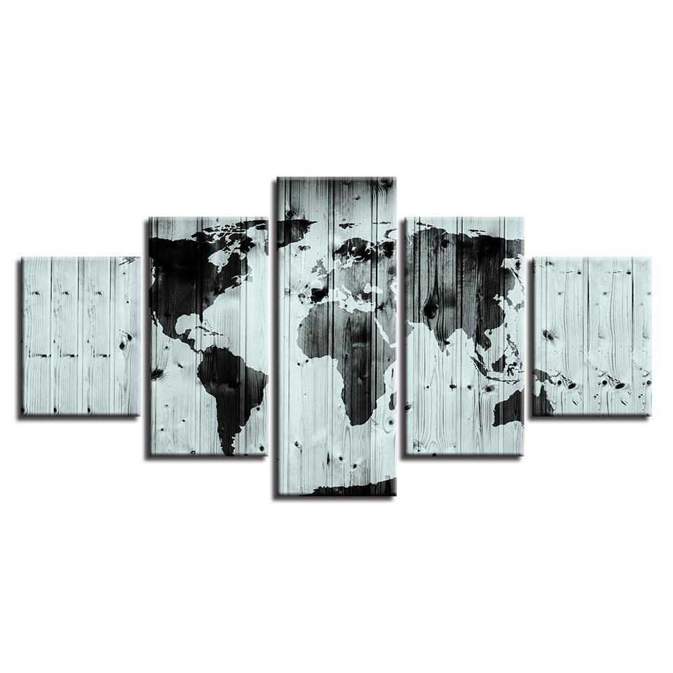 world map black white abstract 5 panel canvas art wall decor 7246