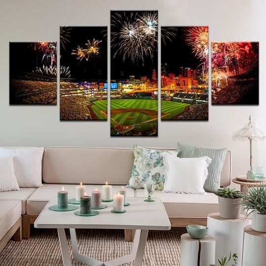 yankee stadium fireworks abstract 5 panel canvas art wall decor 2792