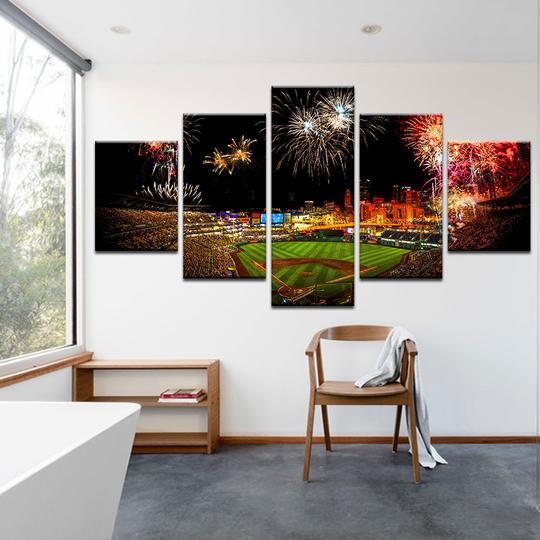 yankee stadium fireworks abstract 5 panel canvas art wall decor 8288