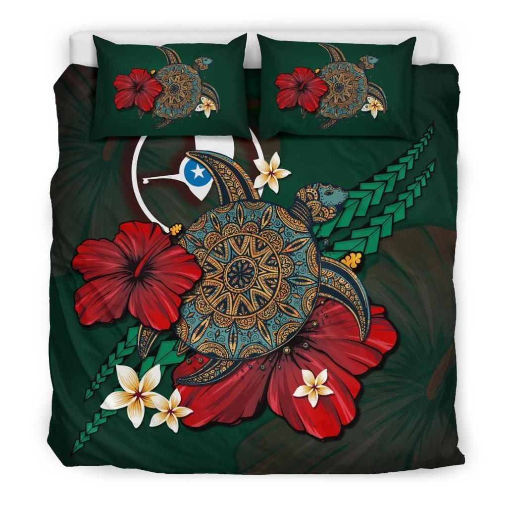Yap Textured Turtle Tribal Bedding Set Bedroom Decor Green