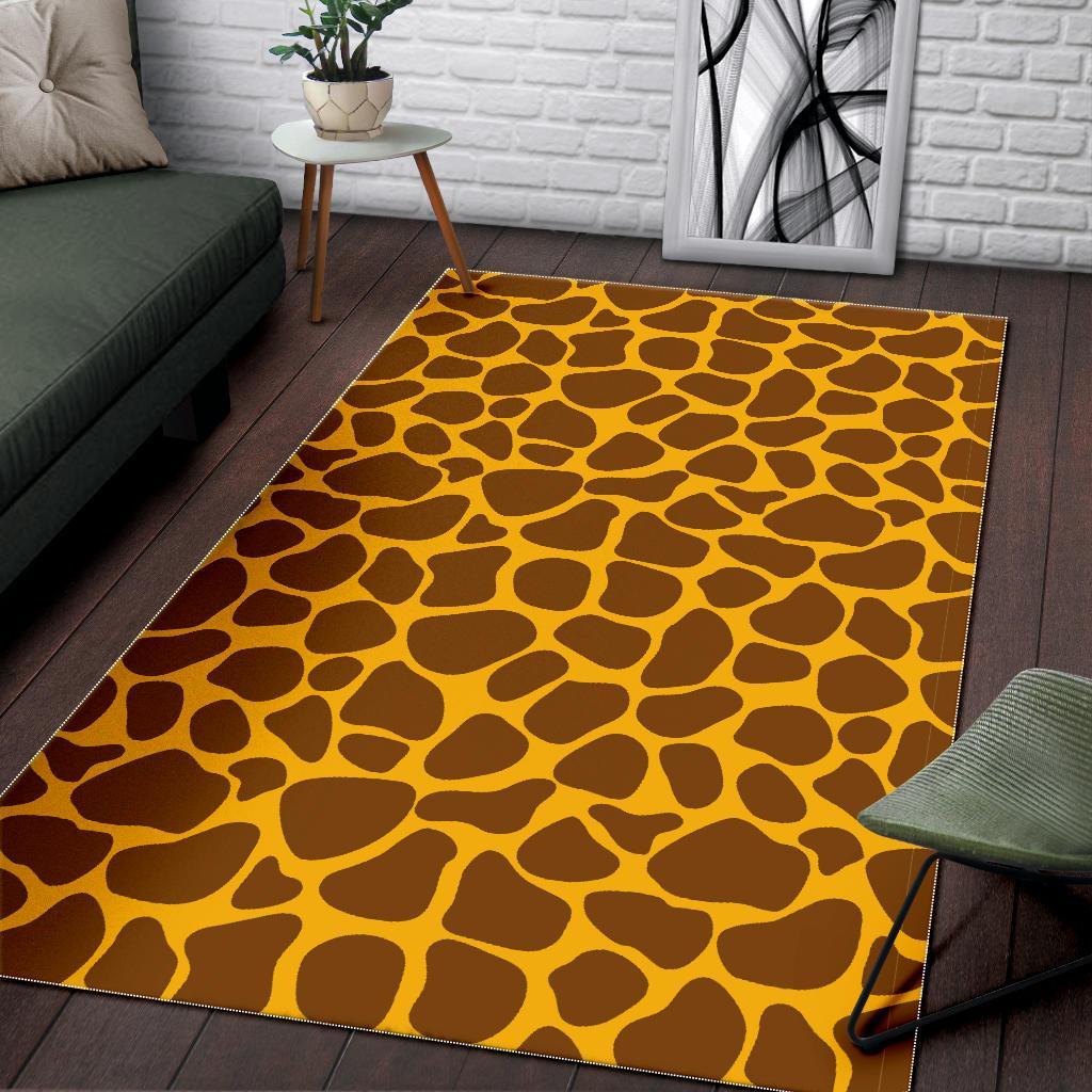yellow brown giraffe pattern print area rug floor decor 8027