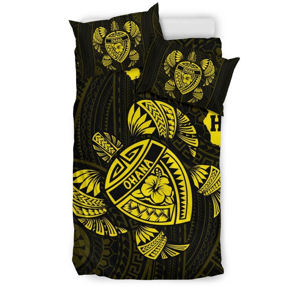 Yellow Hawaiian Map Turtle Ohana Hibiscus Polynesian Duvet Cover Bedding Set yellow hawaiian map turtle ohana hibiscus polynesian duvet cover bedding set 1876
