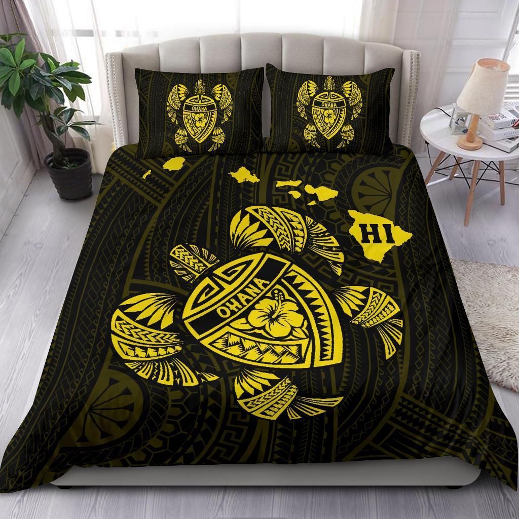 Yellow Hawaiian Map Turtle Ohana Hibiscus Polynesian Duvet Cover Bedding Set yellow hawaiian map turtle ohana hibiscus polynesian duvet cover bedding set 4660