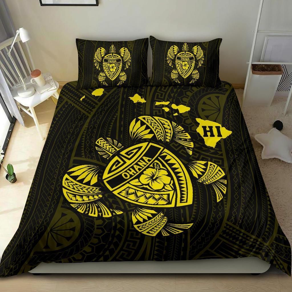 Yellow Hawaiian Map Turtle Ohana Hibiscus Polynesian Duvet Cover Bedding Set yellow hawaiian map turtle ohana hibiscus polynesian duvet cover bedding set 7248