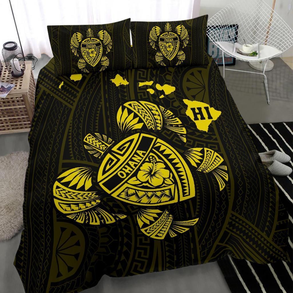 Yellow Hawaiian Map Turtle Ohana Hibiscus Polynesian Duvet Cover Bedding Set yellow hawaiian map turtle ohana hibiscus polynesian duvet cover bedding set 7556