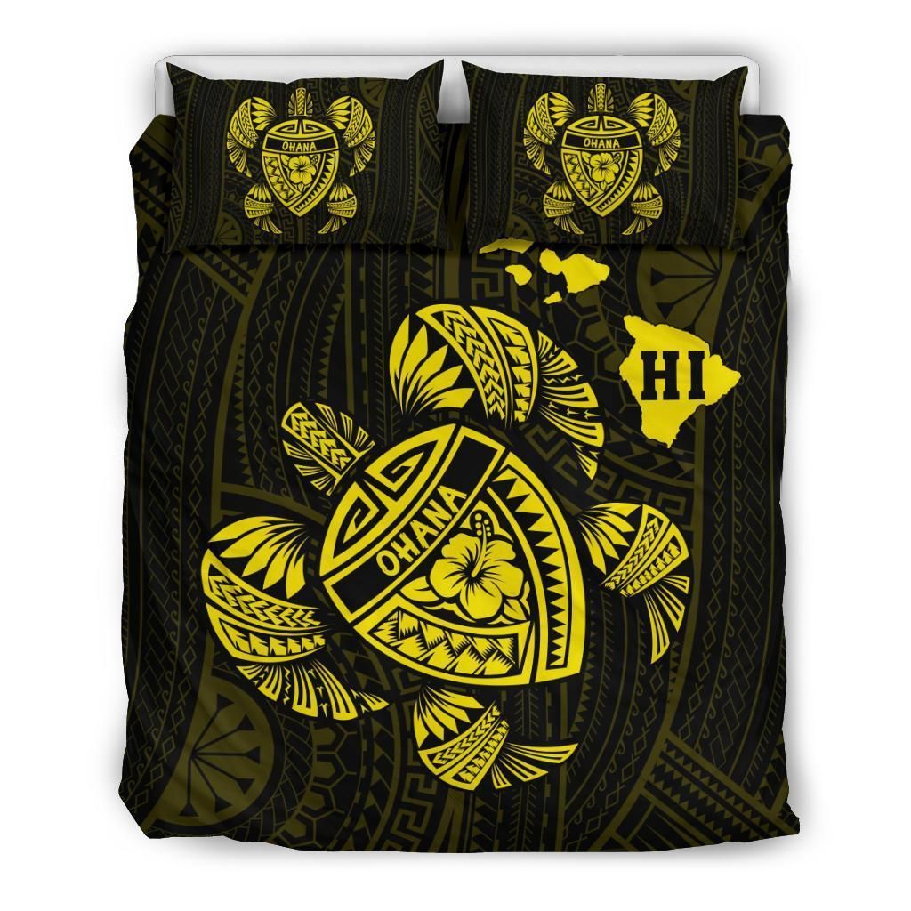 Yellow Hawaiian Map Turtle Ohana Hibiscus Polynesian Duvet Cover Bedding Set yellow hawaiian map turtle ohana hibiscus polynesian duvet cover bedding set 8027