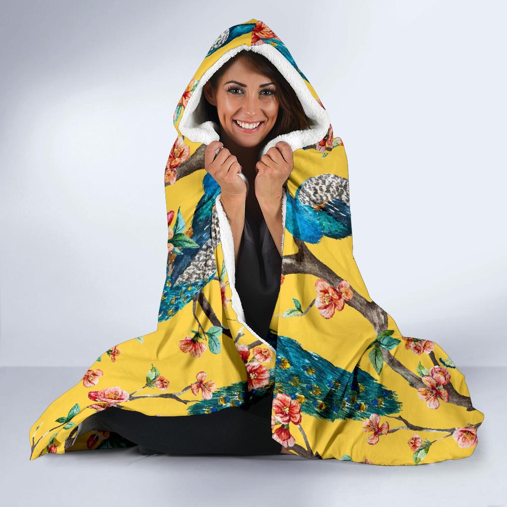 yellow peacock floral pattern print hooded blanket cloak blanket 7304