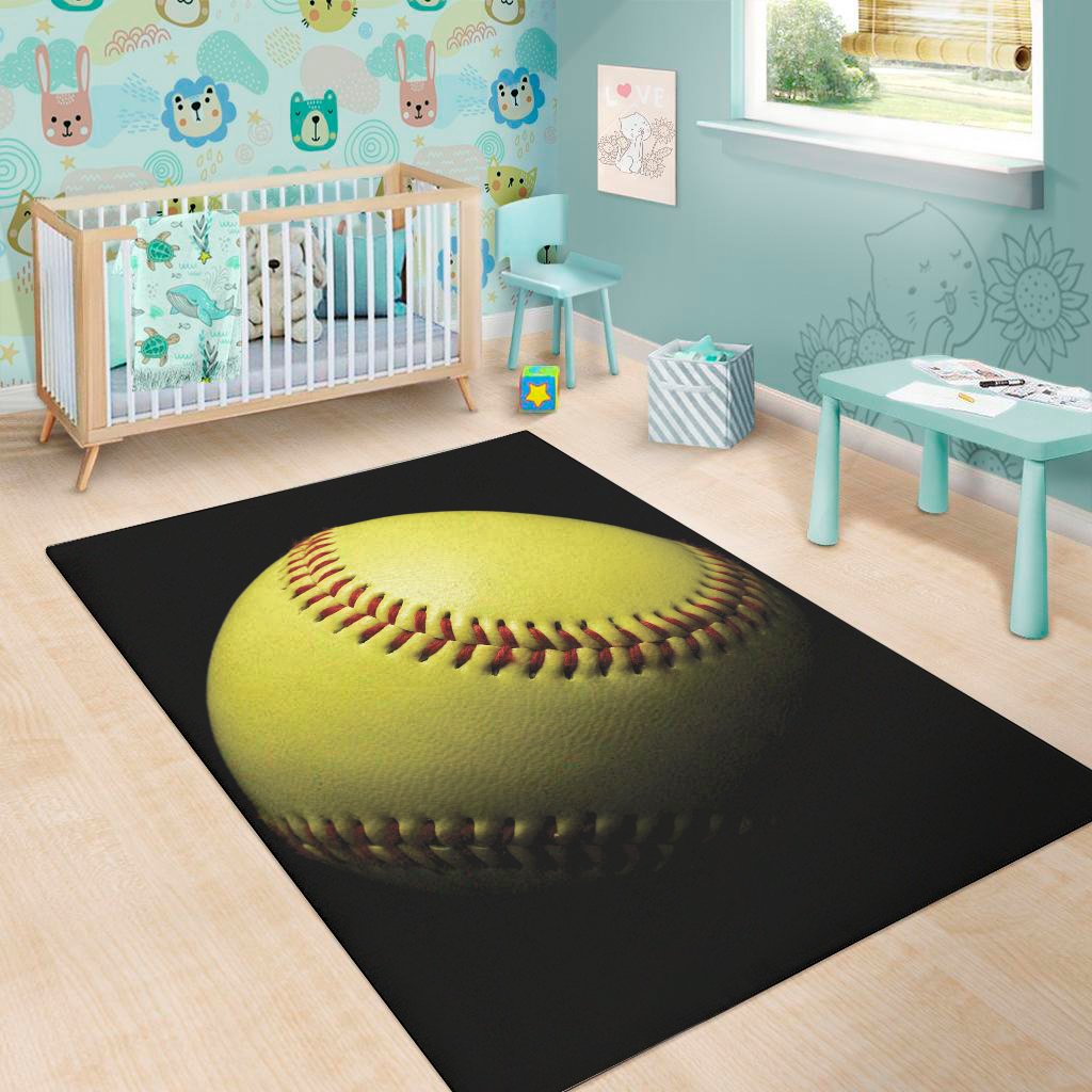 yellow softball ball print area rug floor decor 3684