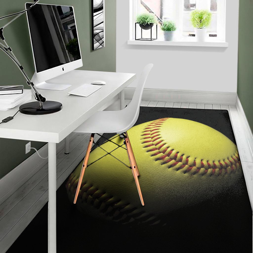 yellow softball ball print area rug floor decor 5056