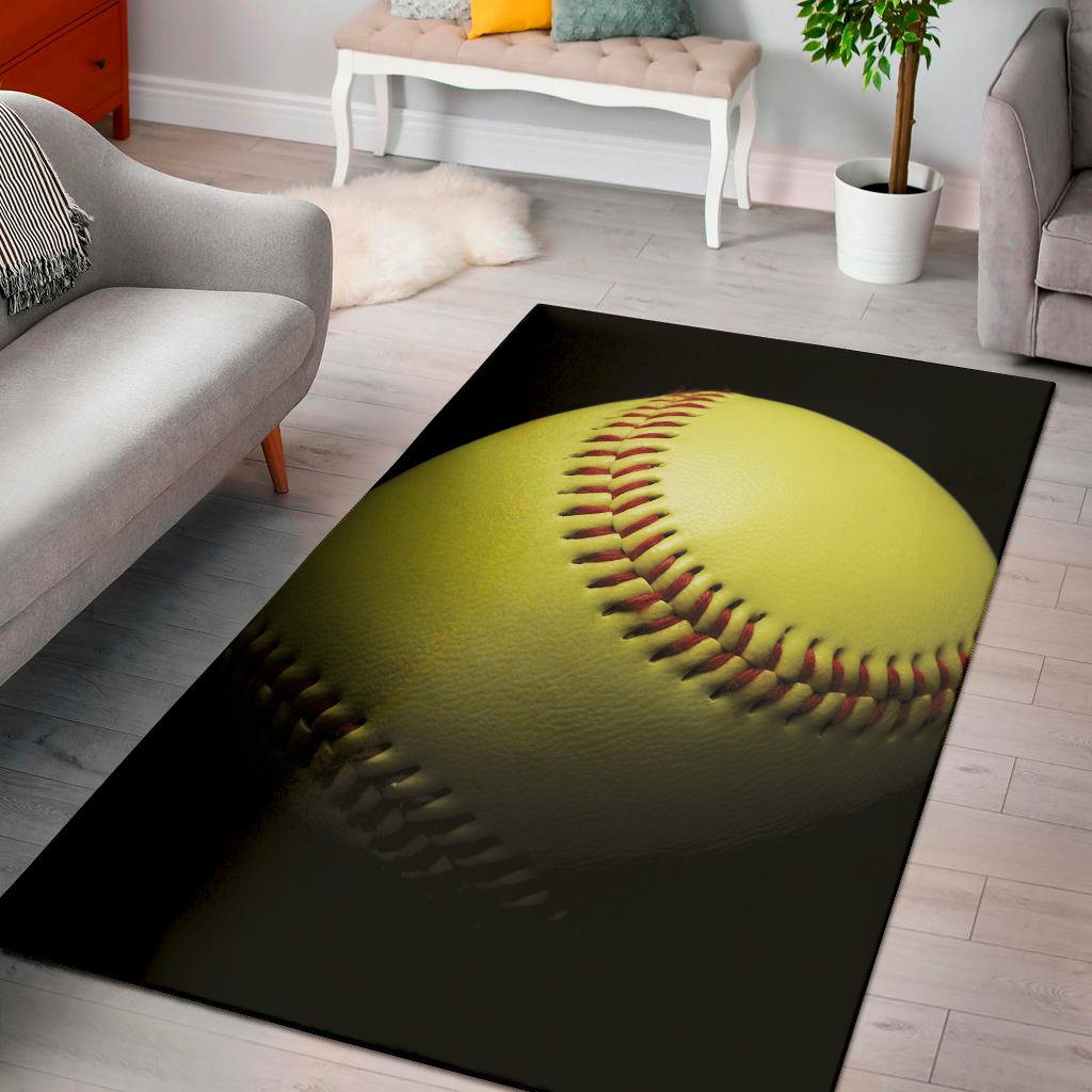 yellow softball ball print area rug floor decor 8154