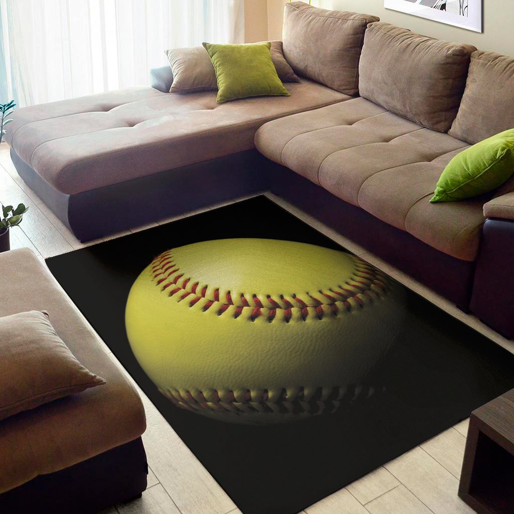 yellow softball ball print area rug floor decor 8800