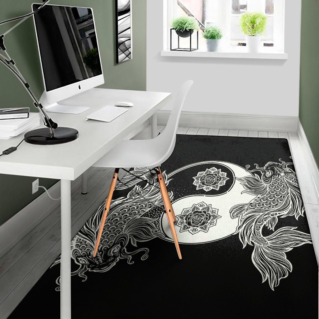 yin and yang koi carp fish print area rug floor decor 5312