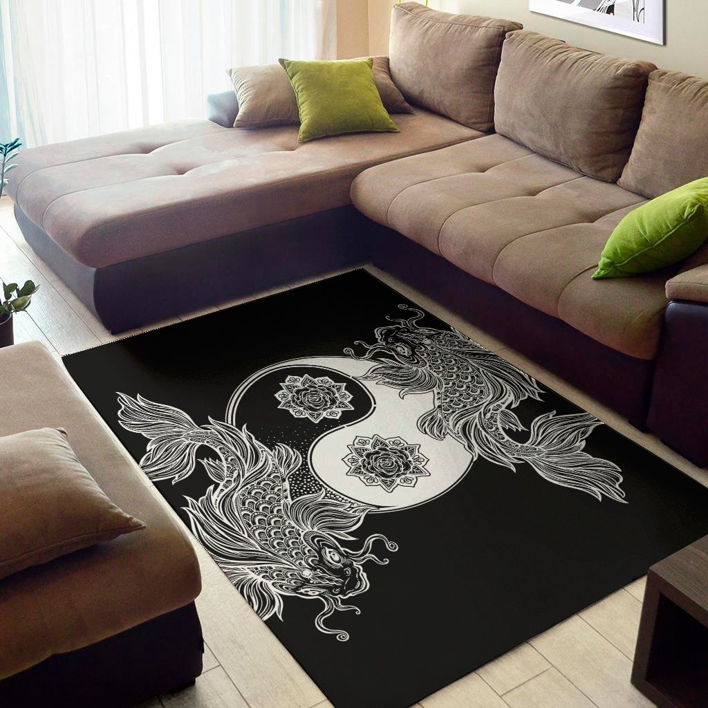 yin and yang koi carp fish print area rug floor decor 6885