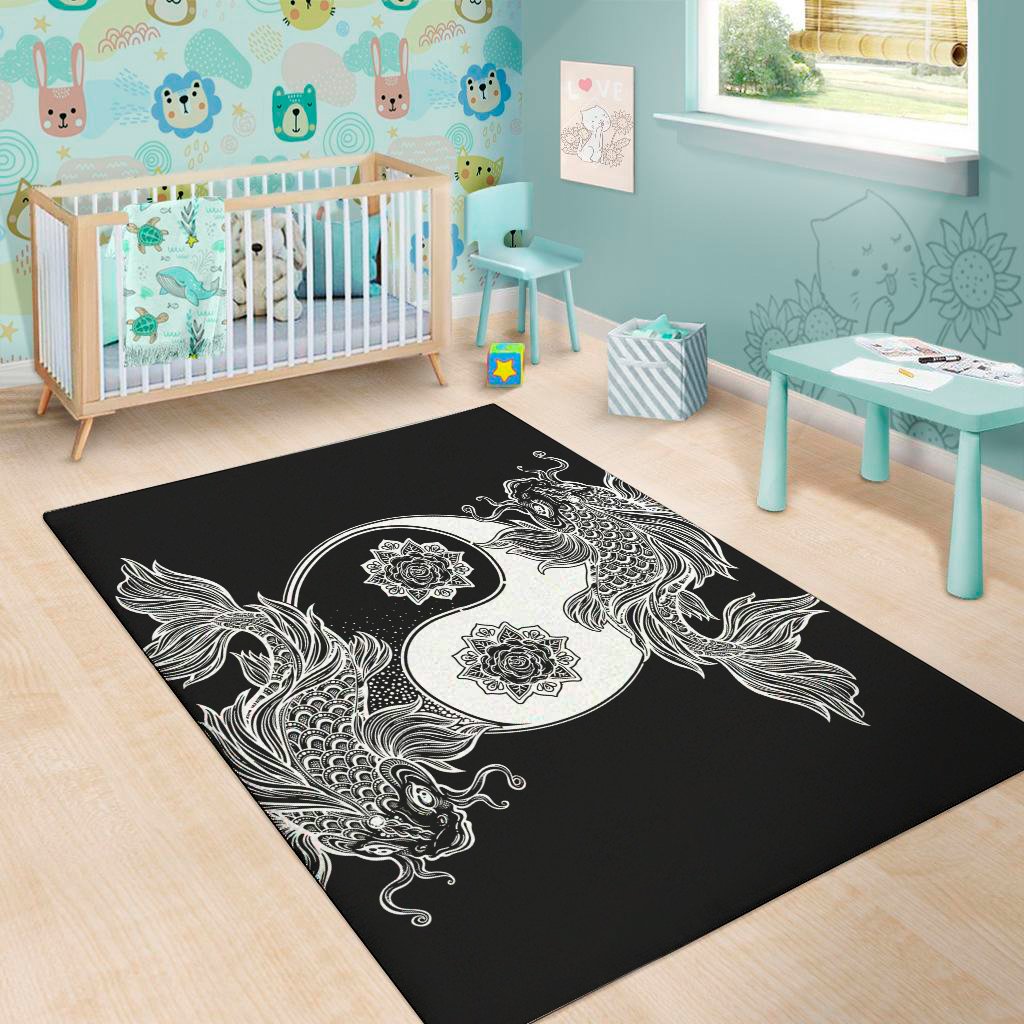 yin and yang koi carp fish print area rug floor decor 7853