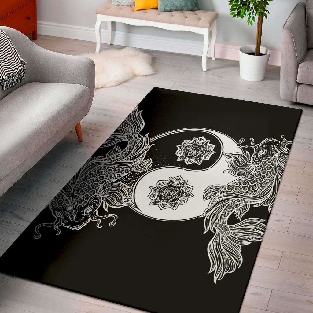 yin and yang koi carp fish print area rug floor decor 8022