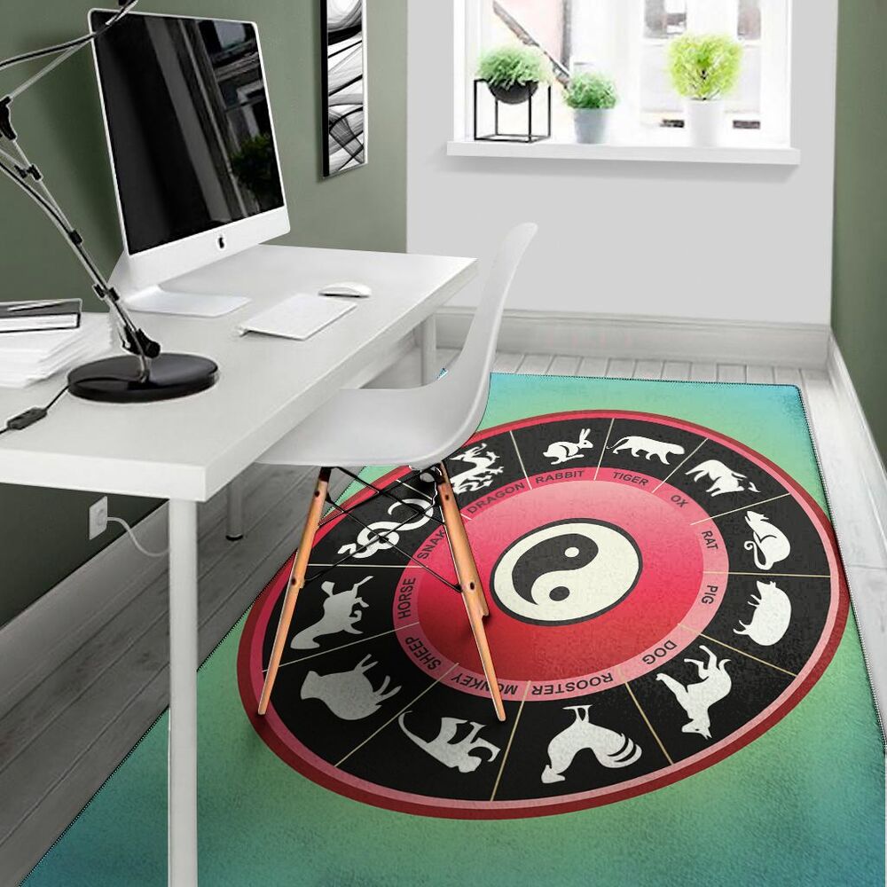 yin yang chinese zodiac signs print area rug floor decor 4074