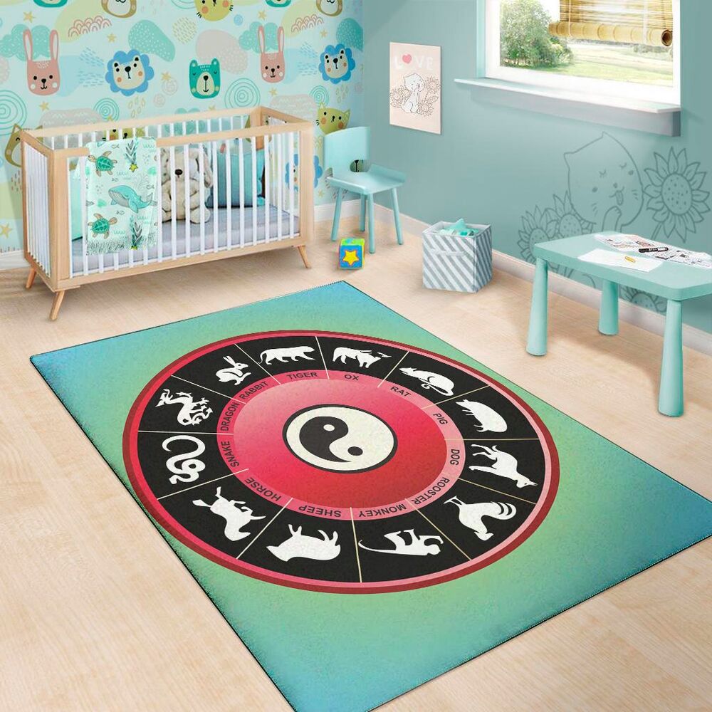 yin yang chinese zodiac signs print area rug floor decor 4967