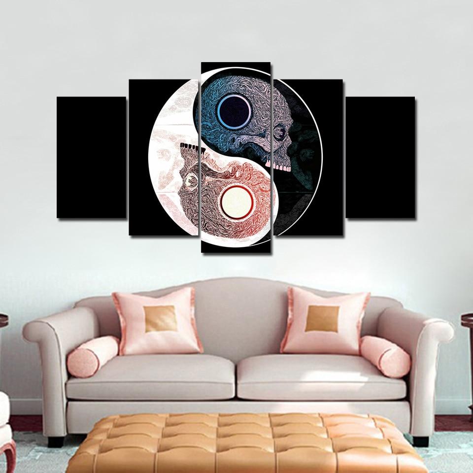 yin yang simvol cherepa uzor abstract 5 panel canvas art wall decor 5323