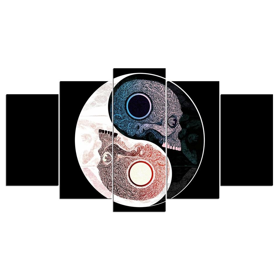 yin yang simvol cherepa uzor abstract 5 panel canvas art wall decor 8129