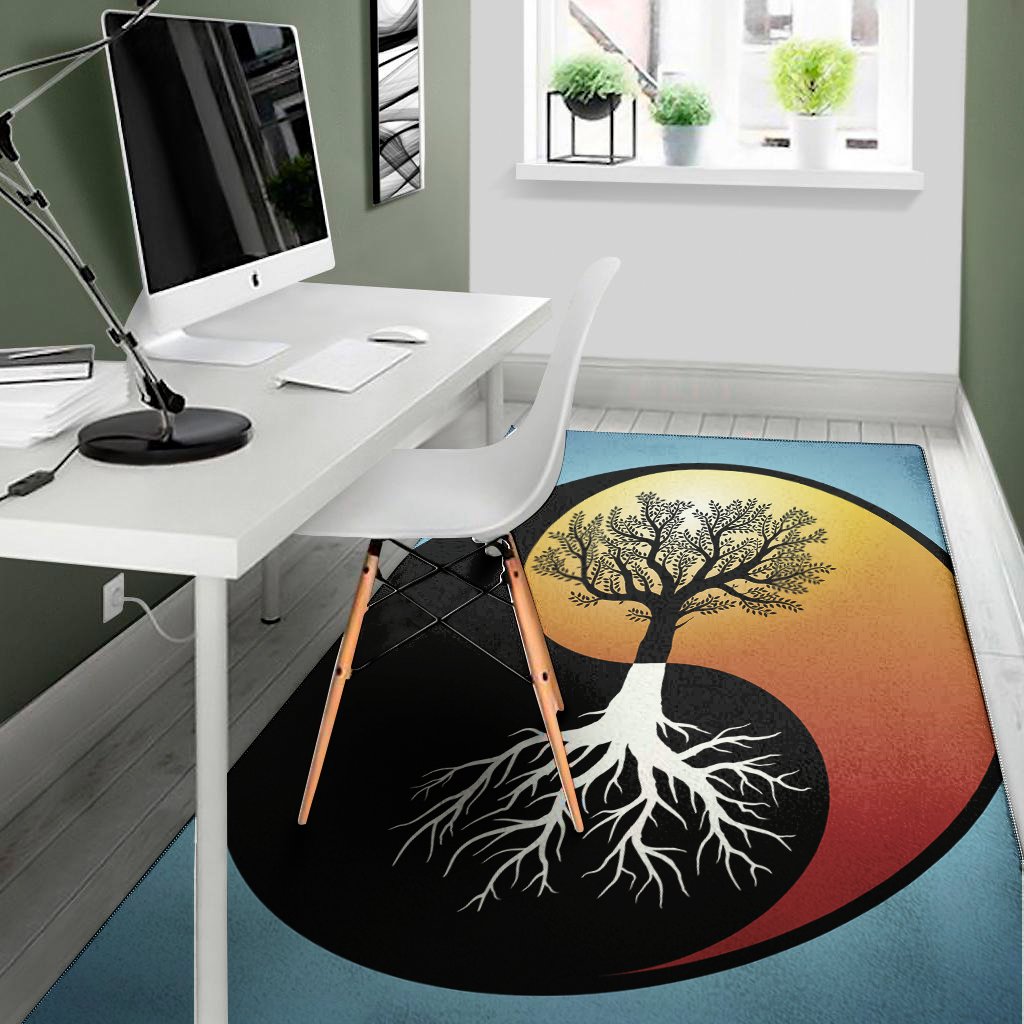 yin yang tree of life print area rug floor decor 1014