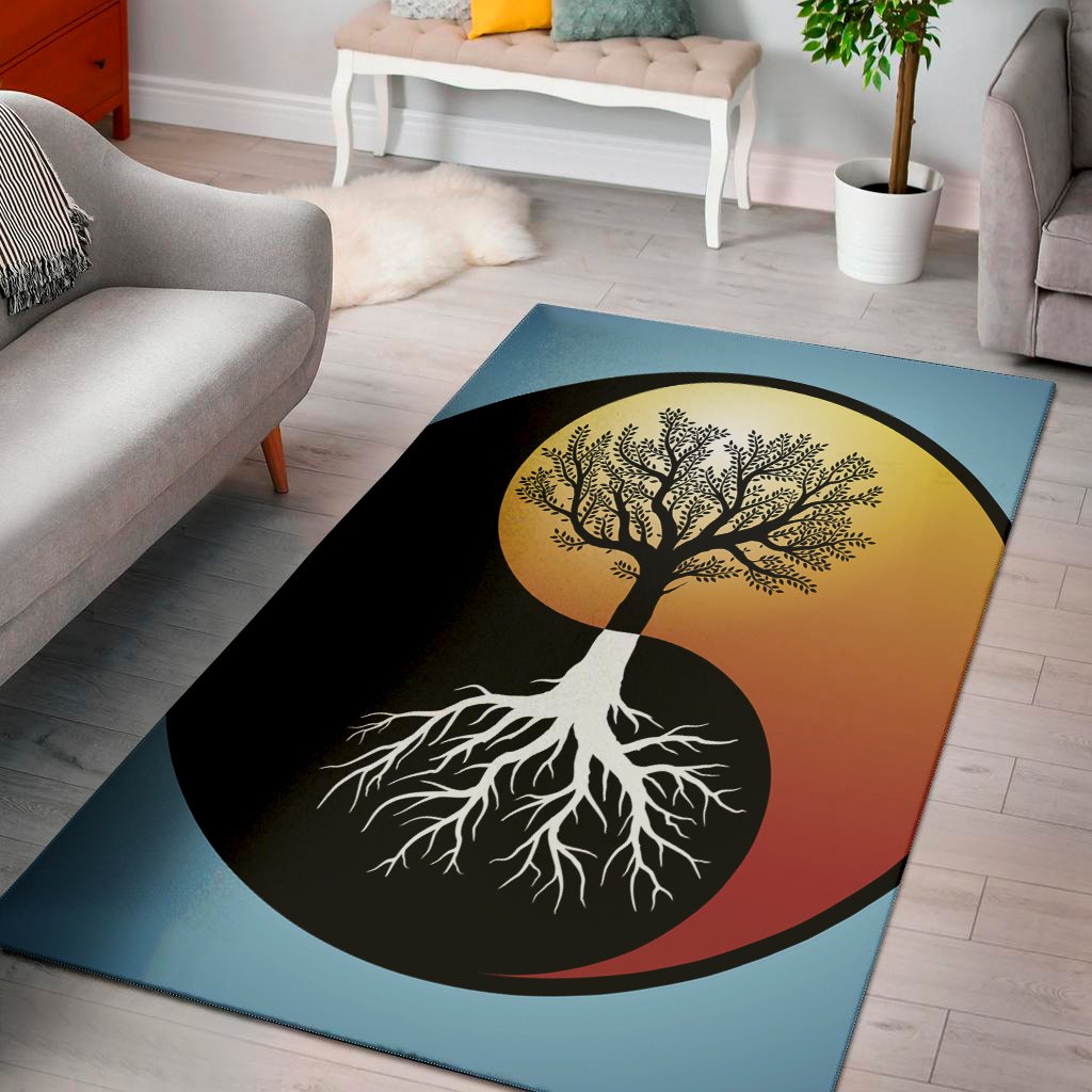yin yang tree of life print area rug floor decor 1070