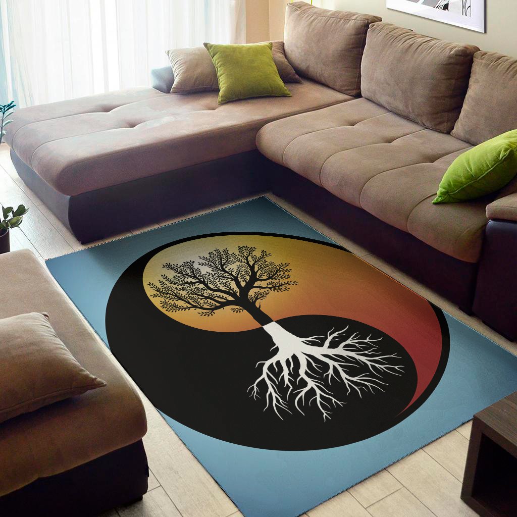 yin yang tree of life print area rug floor decor 1637