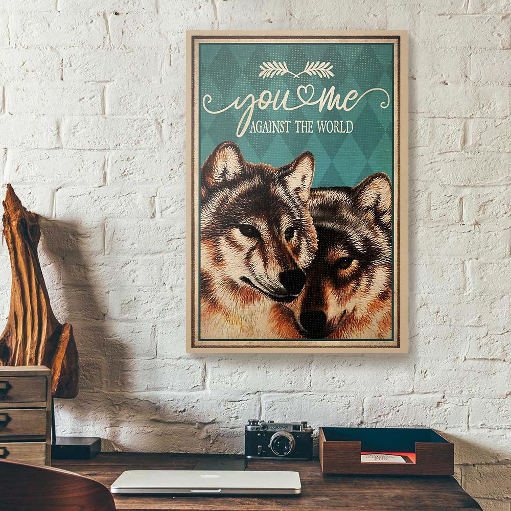 you and me against the world wolf couple vertical canvas prints wall art decor 4597