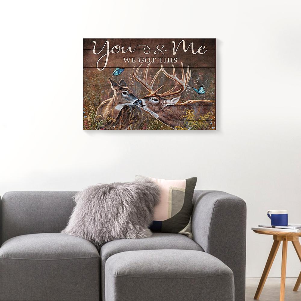 you and me we got this deer couple butterfly canvas prints wall art decor 8402