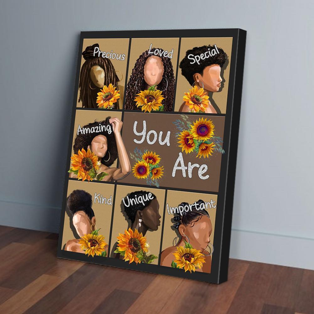 you are black women sunflower canvas prints wall art decor 1018