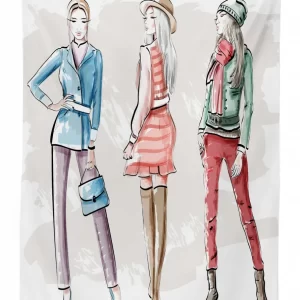 young women clothes sketch 3d printed tablecloth table decor 7746