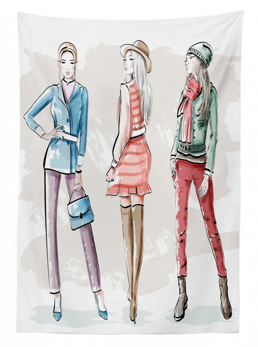 young women clothes sketch 3d printed tablecloth table decor 7746