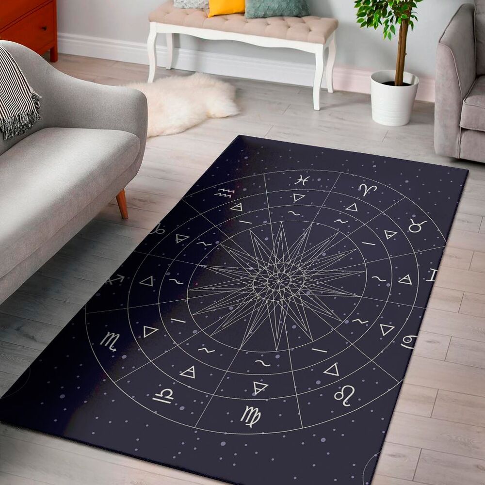 zodiac symbols circle print area rug floor decor 2937