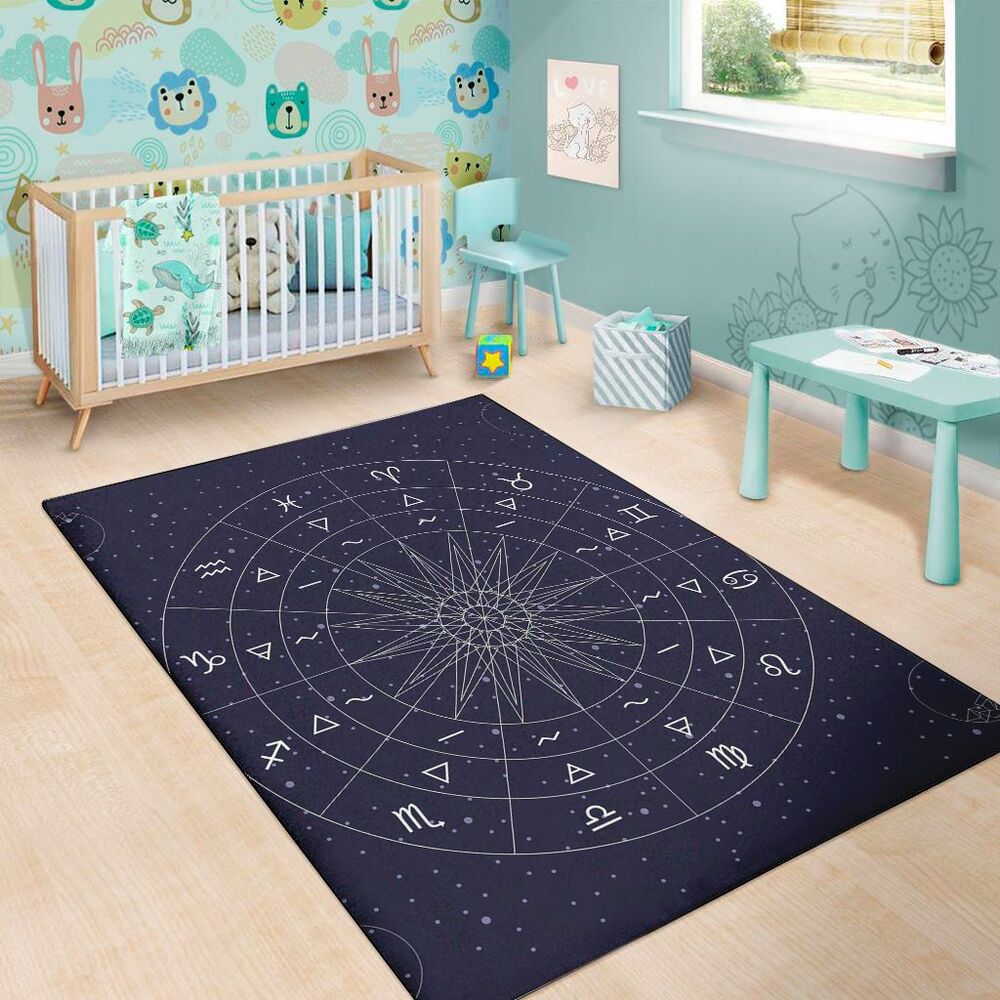 zodiac symbols circle print area rug floor decor 7348