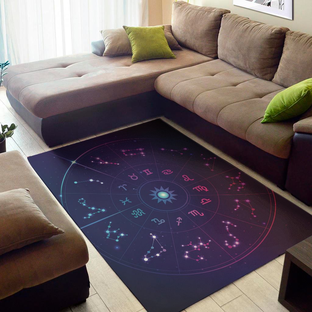zodiac symbols wheel print area rug floor decor 1348