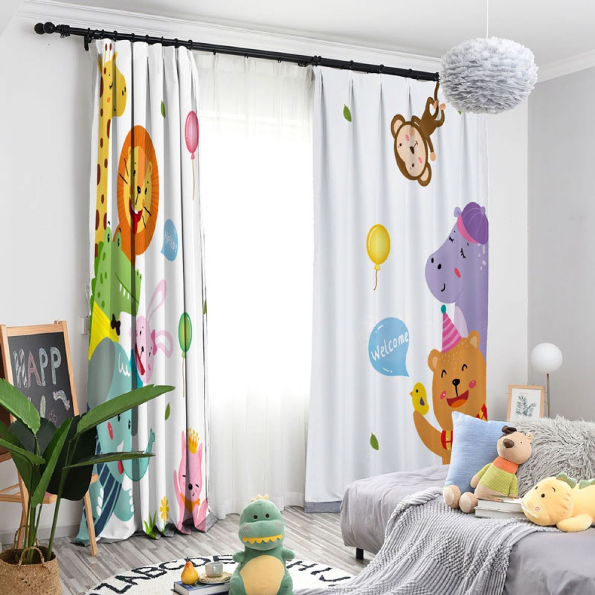 3d balloon and animals printed window curtain home decor 2561