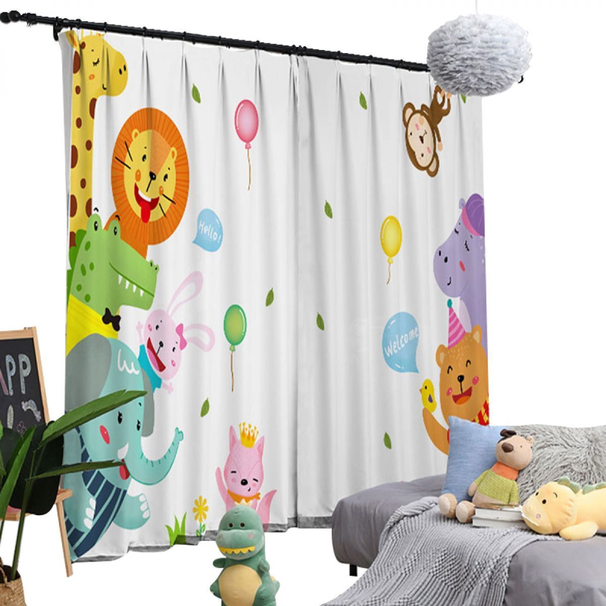 3d balloon and animals printed window curtain home decor 4268