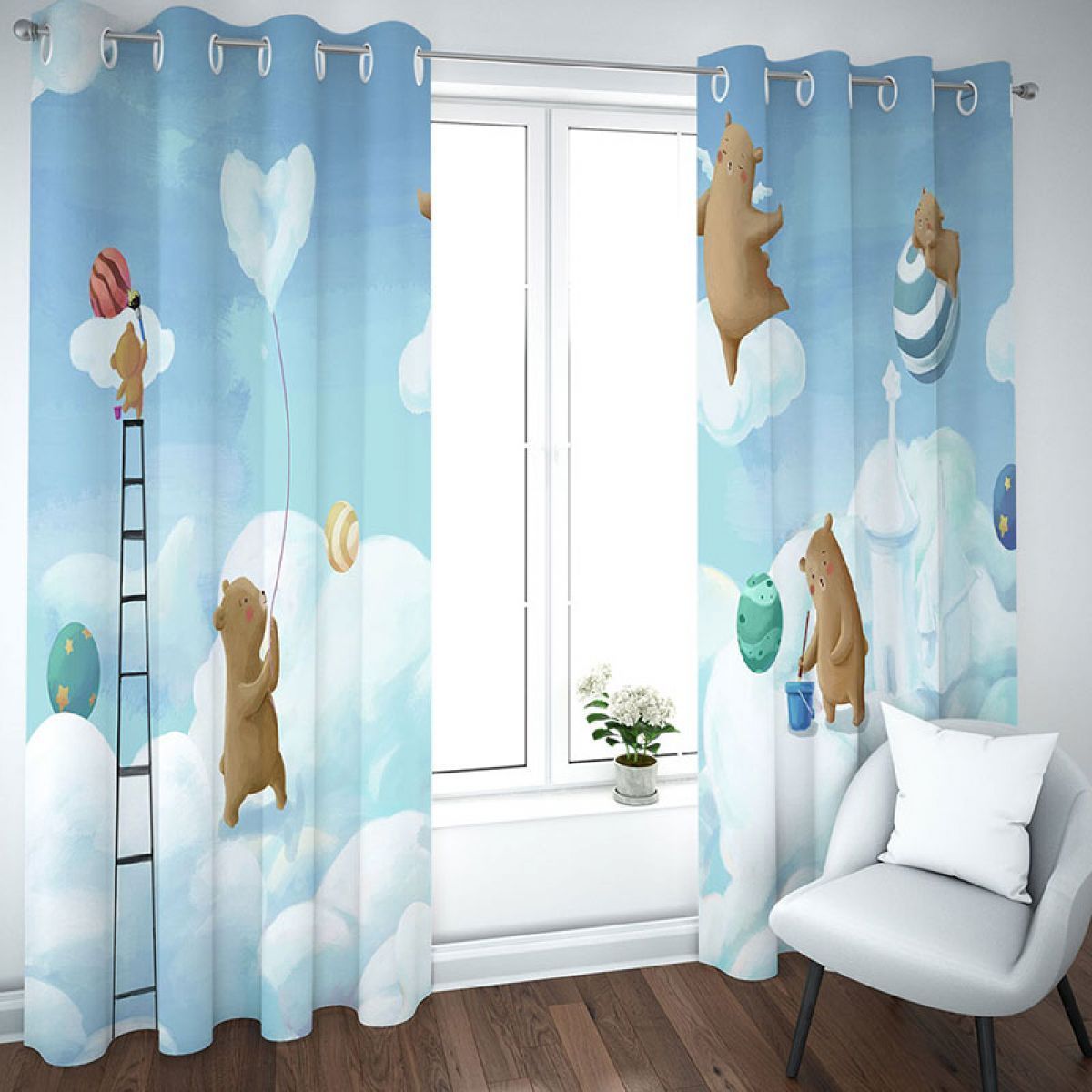 3d bear on the clouds printed window curtain home decor 2019