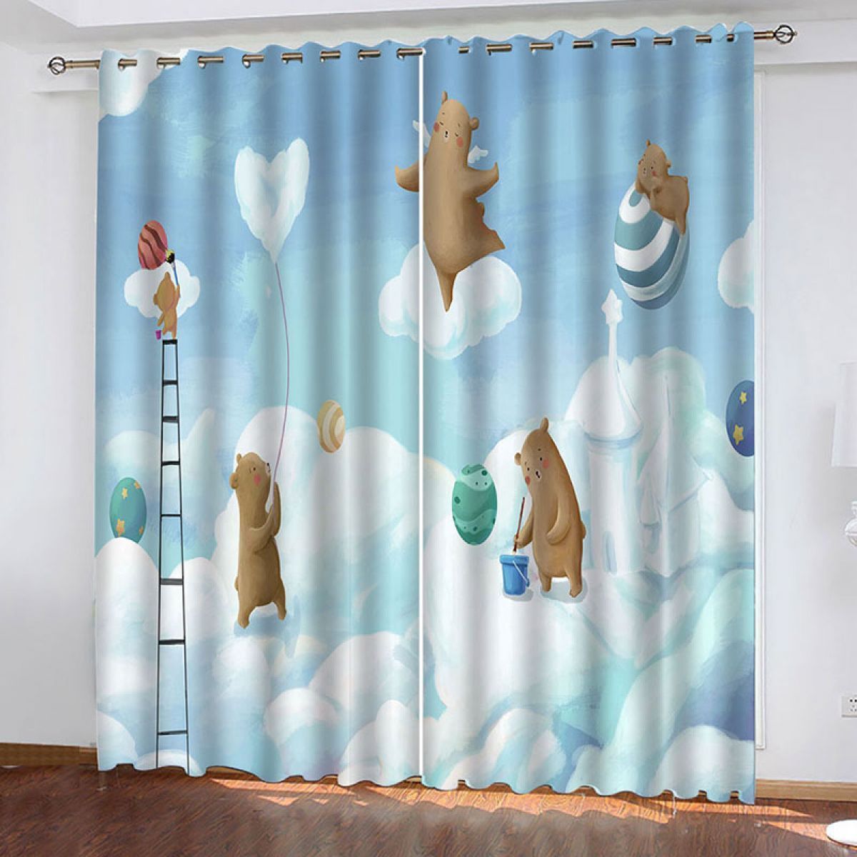 3d bear on the clouds printed window curtain home decor 3396