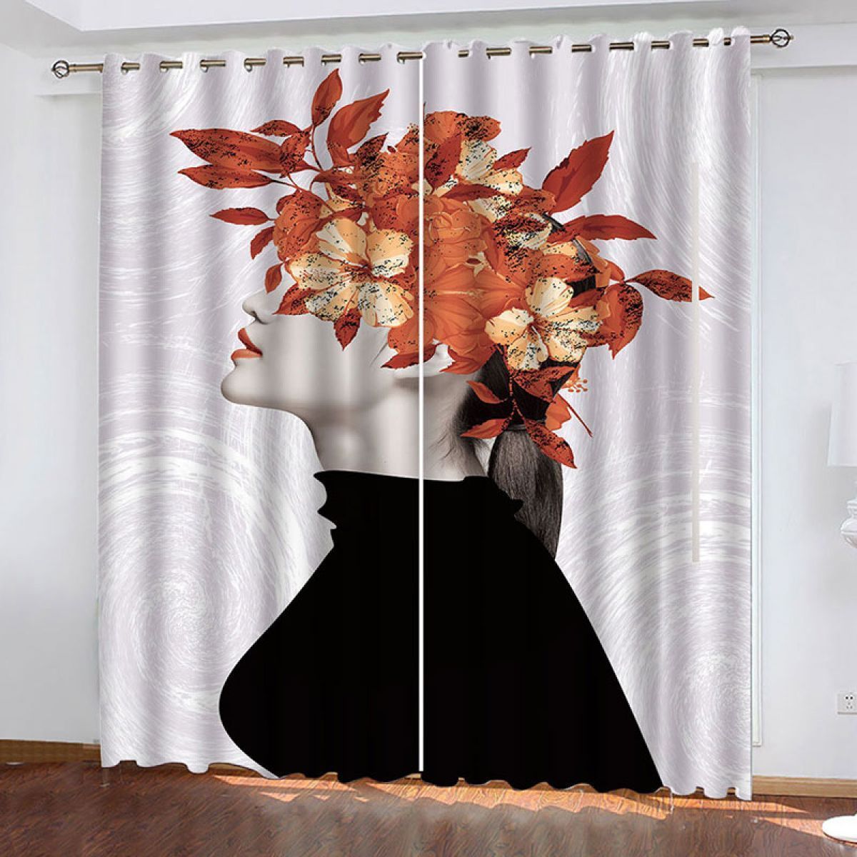 3d beauty with floral headdress printed window curtain home decor 1300