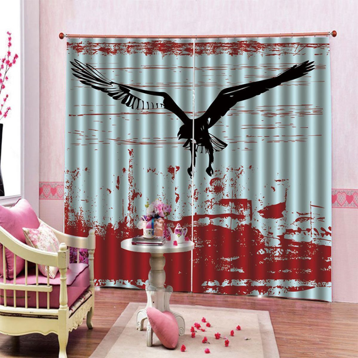 3d bird pattern printed window curtain home decor 4665
