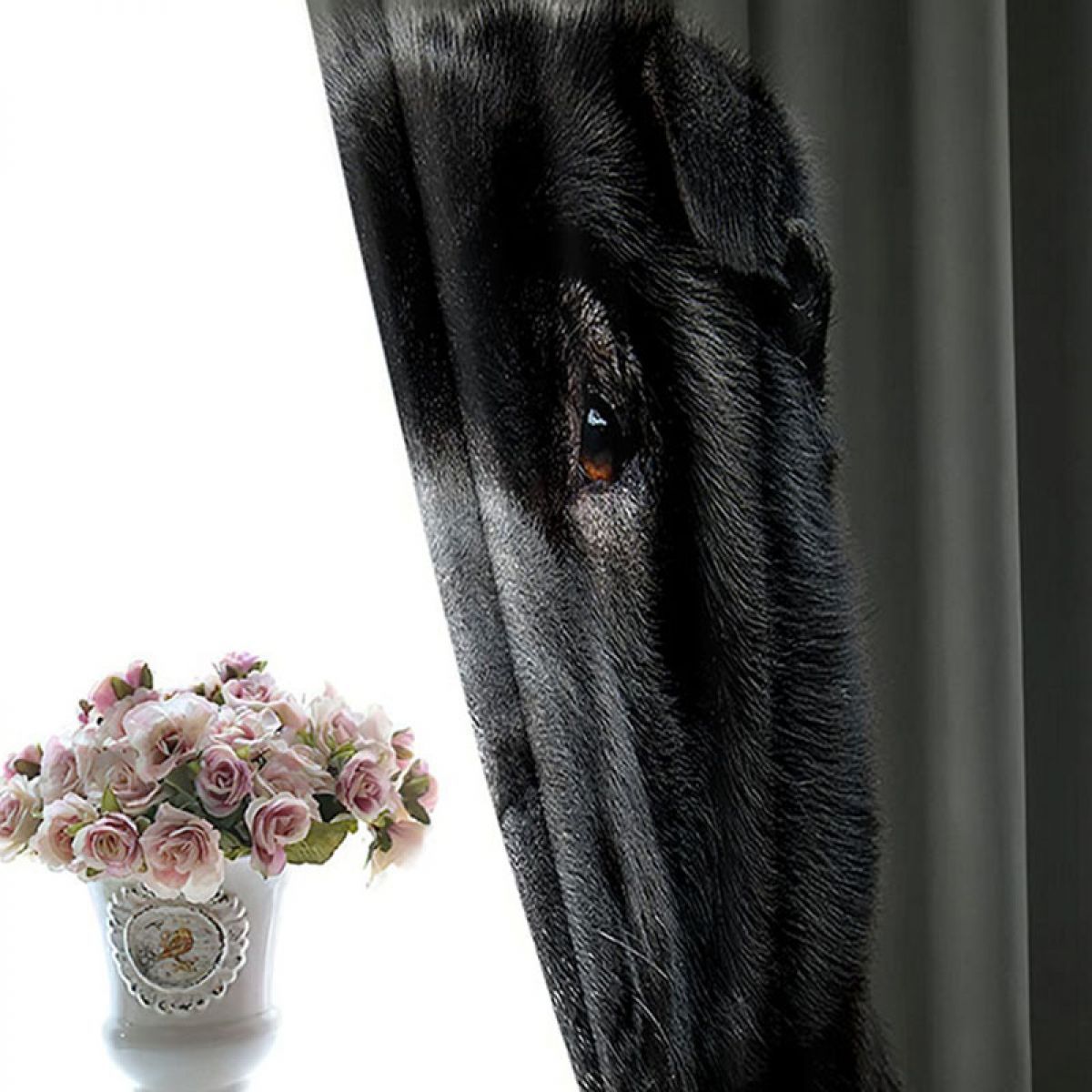 3d black dog printed window curtain home decor 4259