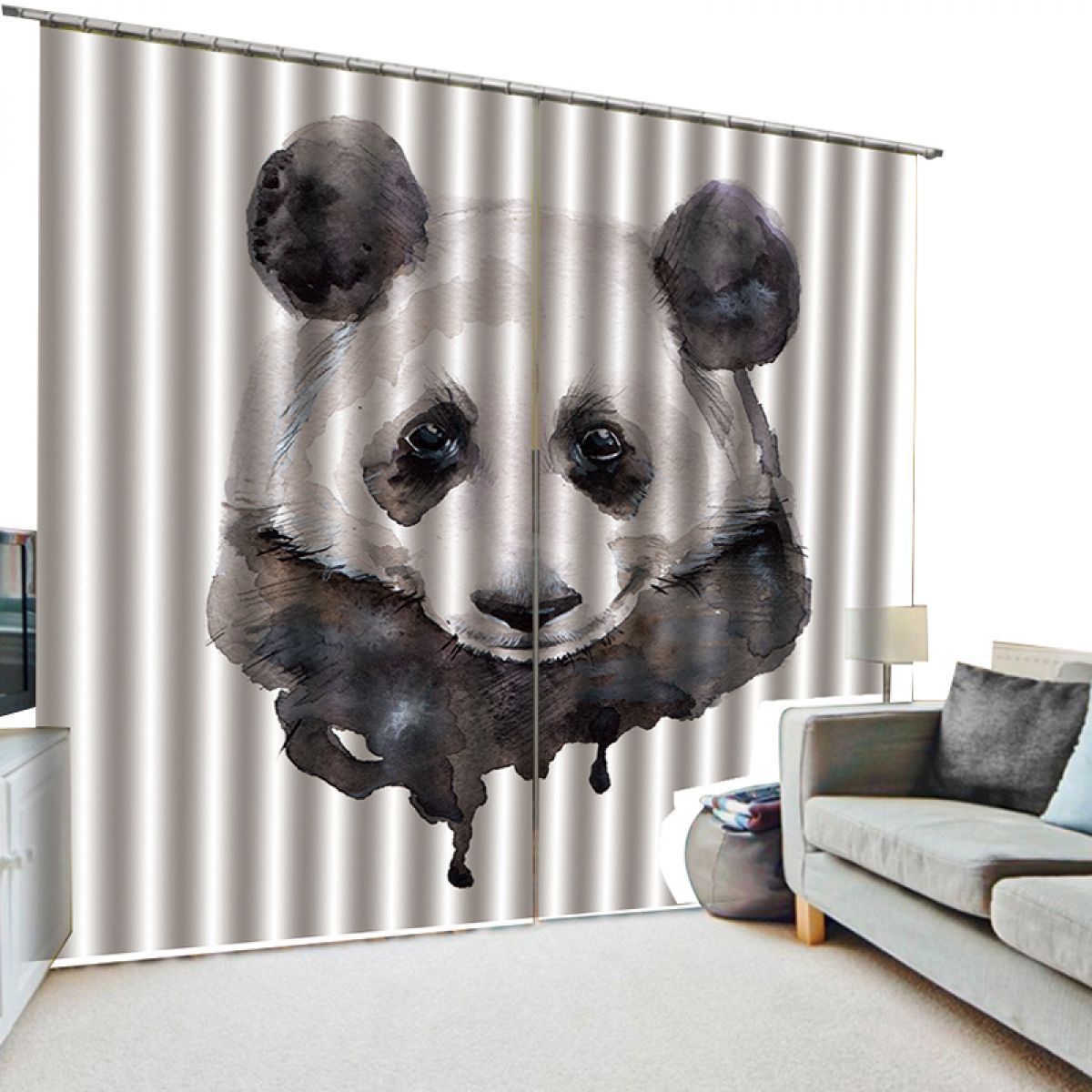 3d black white panda printed window curtain home decor 2345
