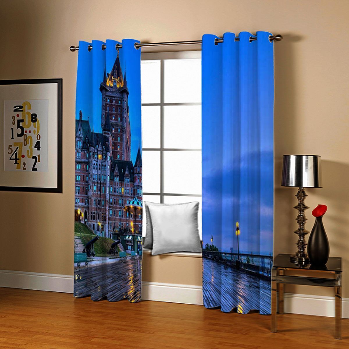 3d blue city night view printed window curtain home decor 8274