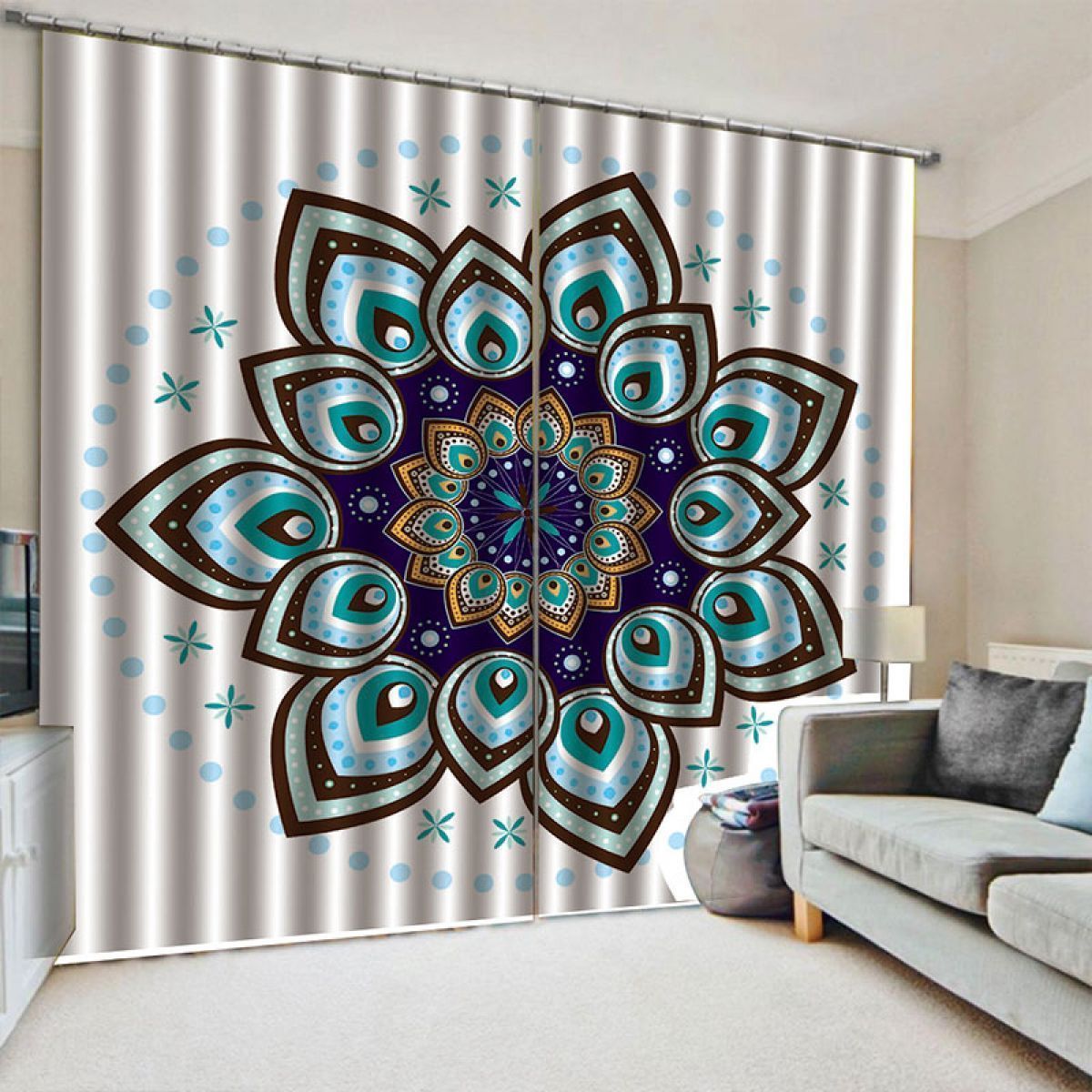3d blue flower shining printed window curtain home decor 2009