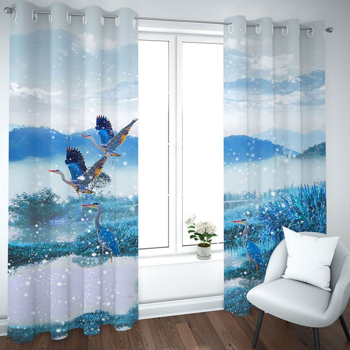 3d blue herons in the wild printed window curtain home decor 2614