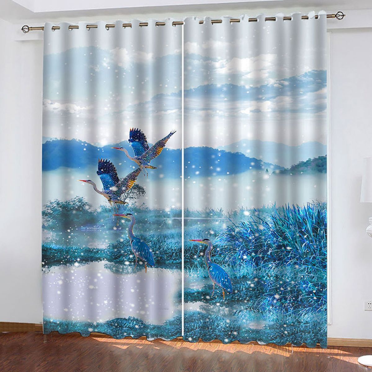 3d blue herons in the wild printed window curtain home decor 5391