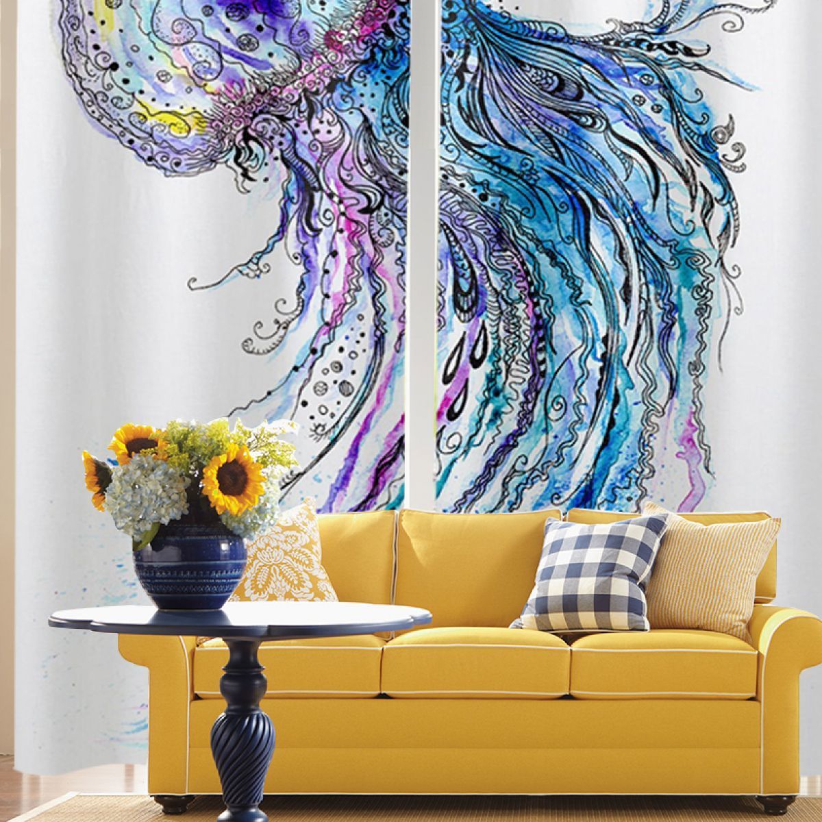 3d Blue Octopus Printed Window Curtain Home Decor 3d blue octopus printed window curtain home decor 5302