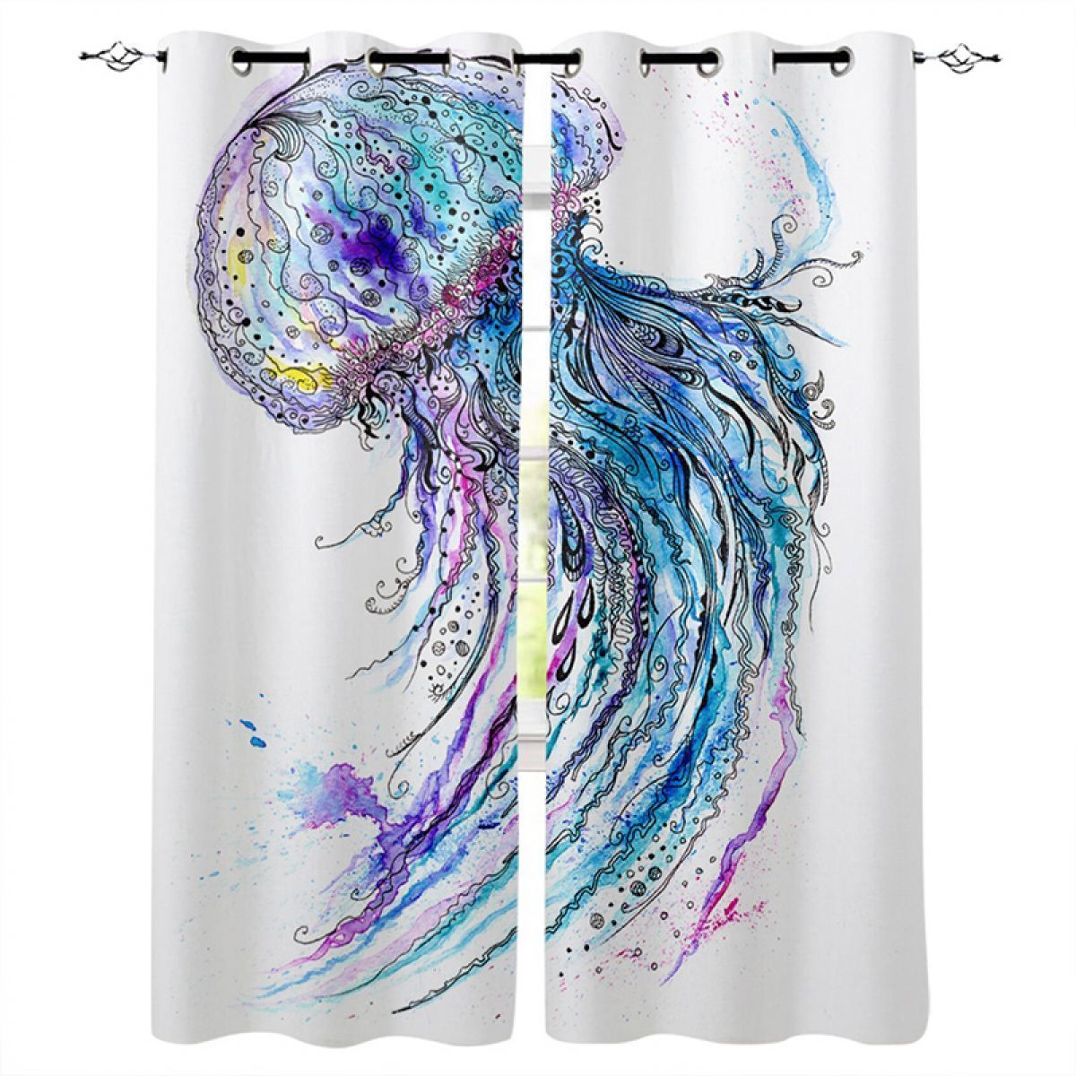 3d Blue Octopus Printed Window Curtain Home Decor 3d blue octopus printed window curtain home decor 7245