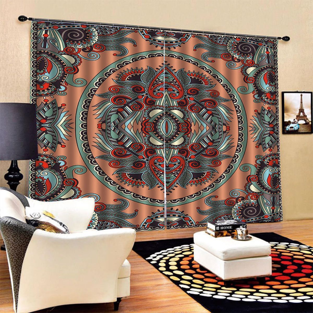 3d bohemia vintage style printed window curtain home decor 3135