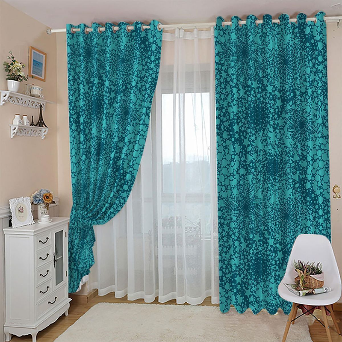 3d bohemian geometric mosaic blue printed window curtain home decor 6946